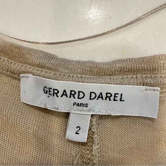 Gerard Darel Paris Shirt Womens Size 2 Tan Tee Shirt  V-neck Designer 100% Linen - Picture 6 of 10